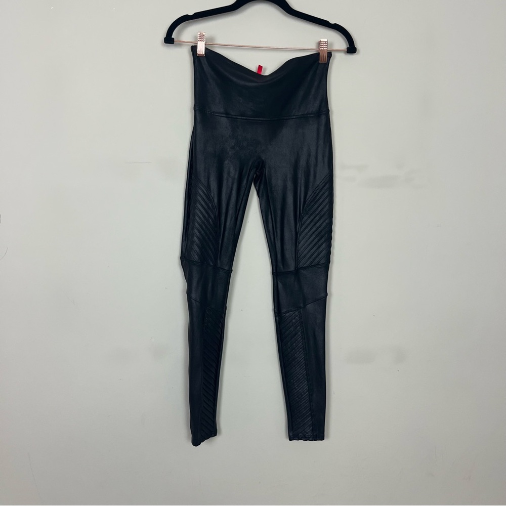 SPANX MOTO FAUX LEATHER LEGGINGS IN BLACK SIZE LARGE - Picture 8 of 16